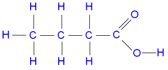 Butanoic acid (C3H7COOH) has the structural formula.